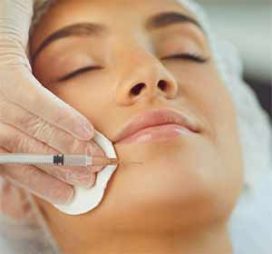 seringue injectant un menton de femme